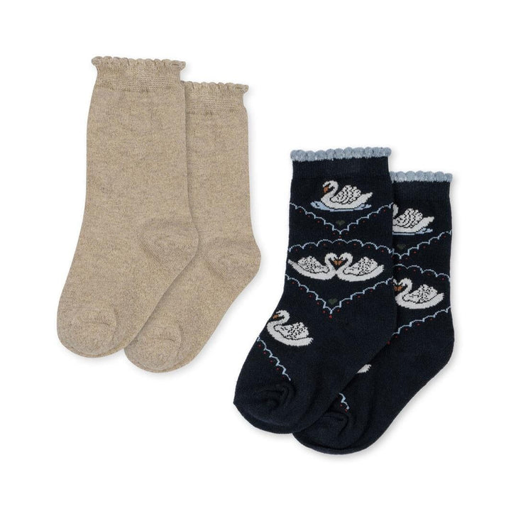 Konges Sløjd - 2 Pack Jacquard Swan Socks Ks107620 - Navy/off White