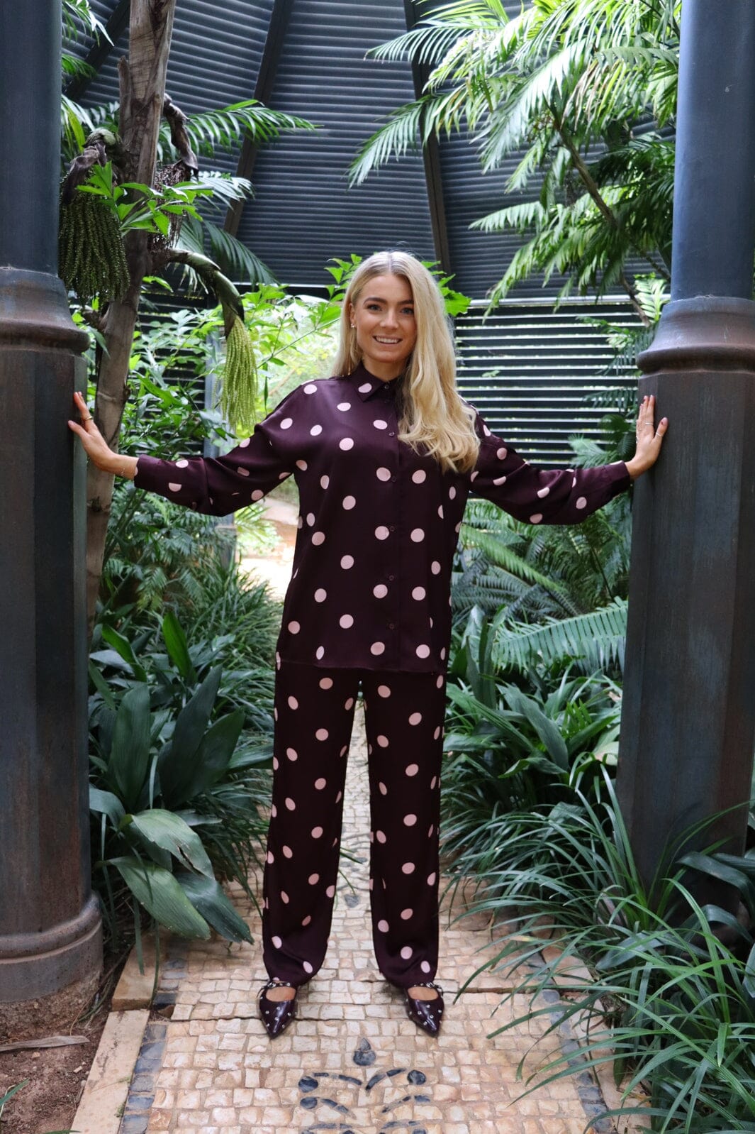 Liberte - Dotti Pants 22350 - Plum Rose Big Dot