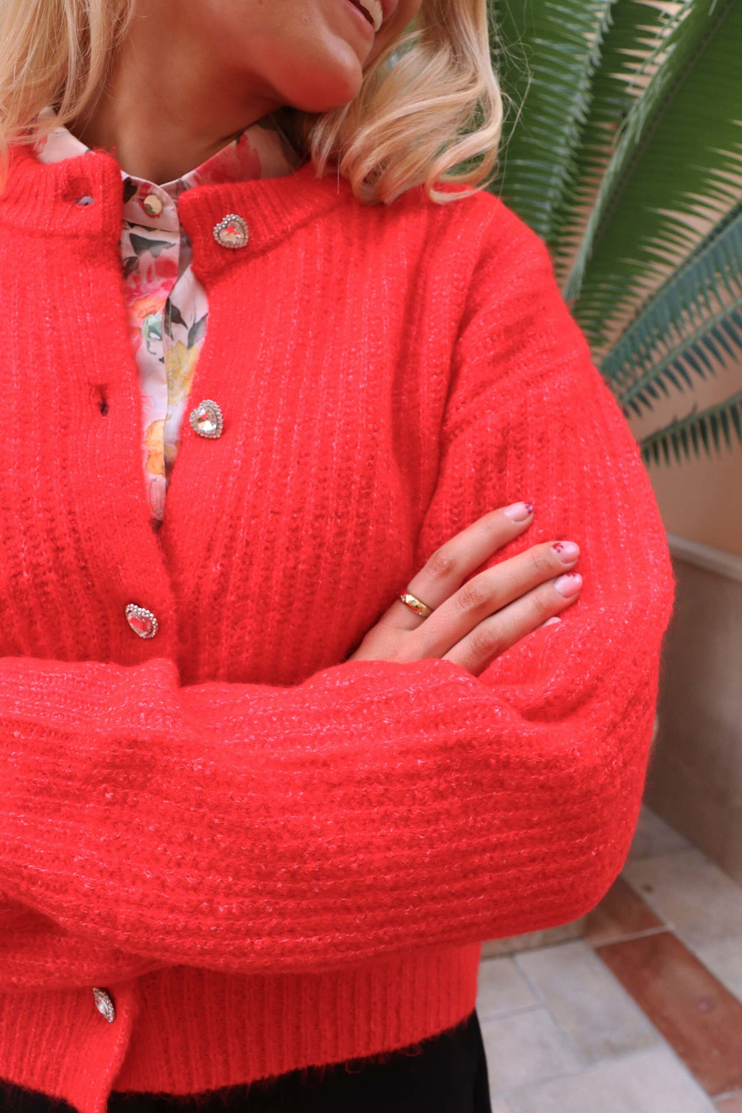 Liberte - Fro O-Neck Cardigan 22260 - Flamingo Red Cardigans 