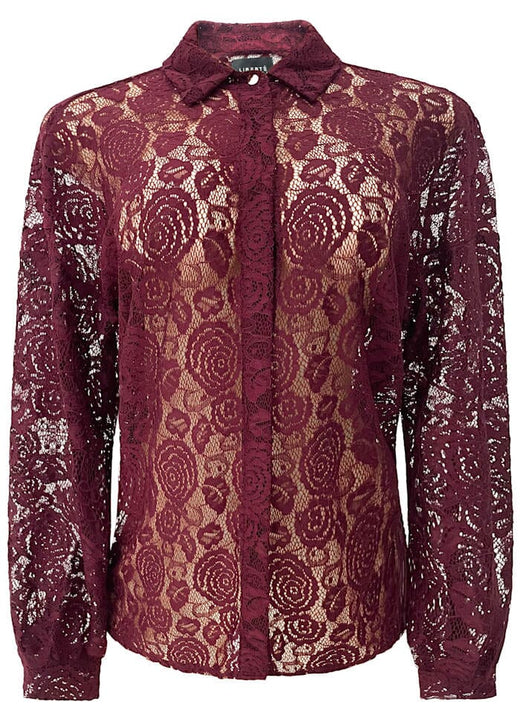 Liberte - Lacy Ls Shirt 22270 - Bordeaux Lace Skjorter 