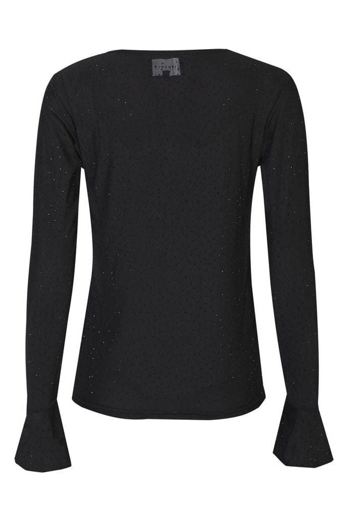 Liberte - Mesh Ls Frill Sleeve Top 22500 - Black Black Diamond Dot Toppe 