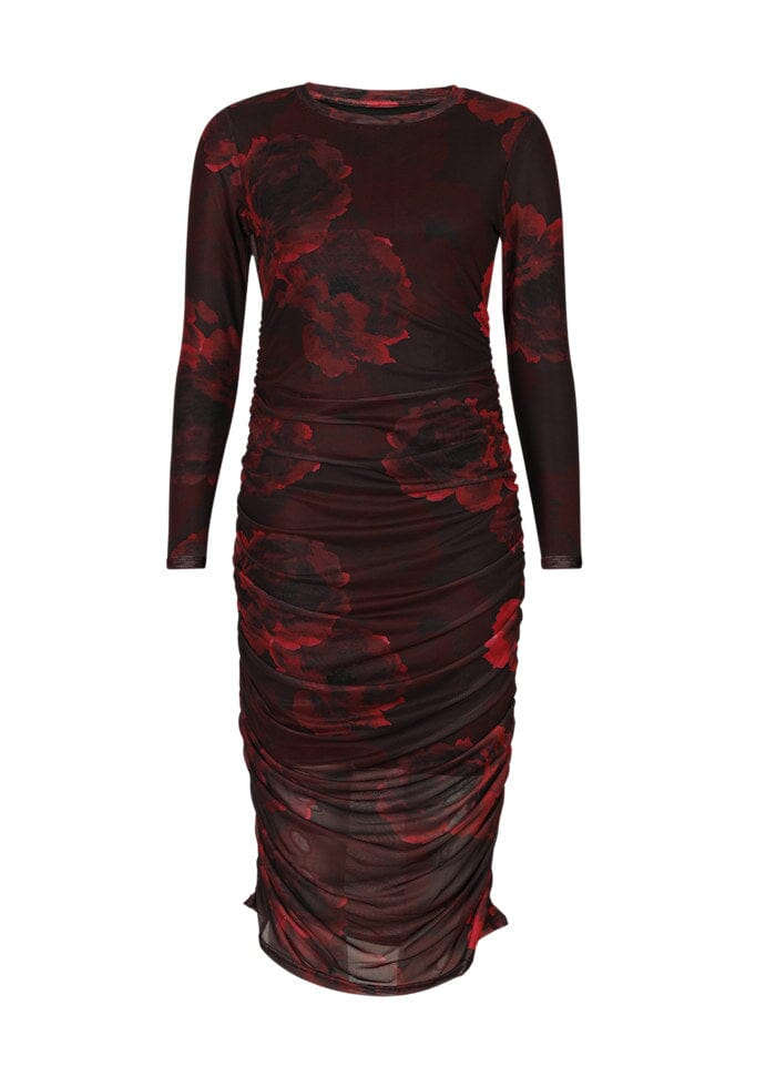 Liberte - Mesh-Ls-Long-Dress 22219 - Black Bordeaux Flower Kjoler 