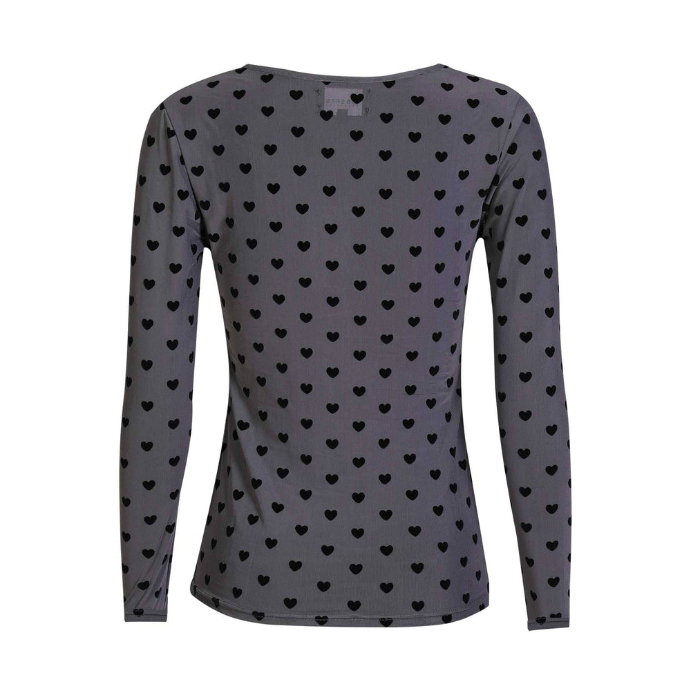 Liberte - Mesh Ls Tshirt 22065 - Grey Black Flock Heart Bluser 