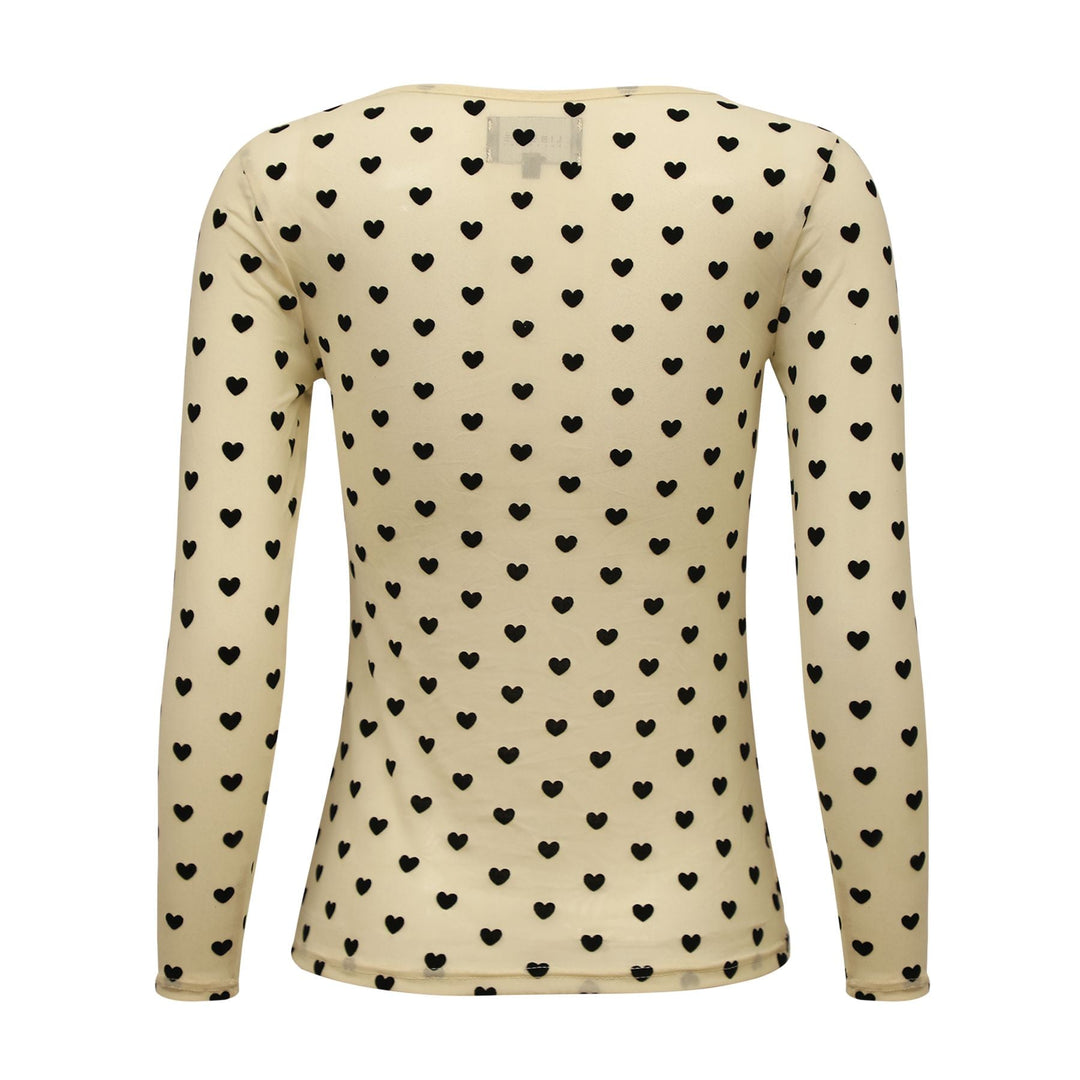 Liberte - Mesh-Ls-Tshirt 22065 - Ivory Black Flock Heart T-shirts 