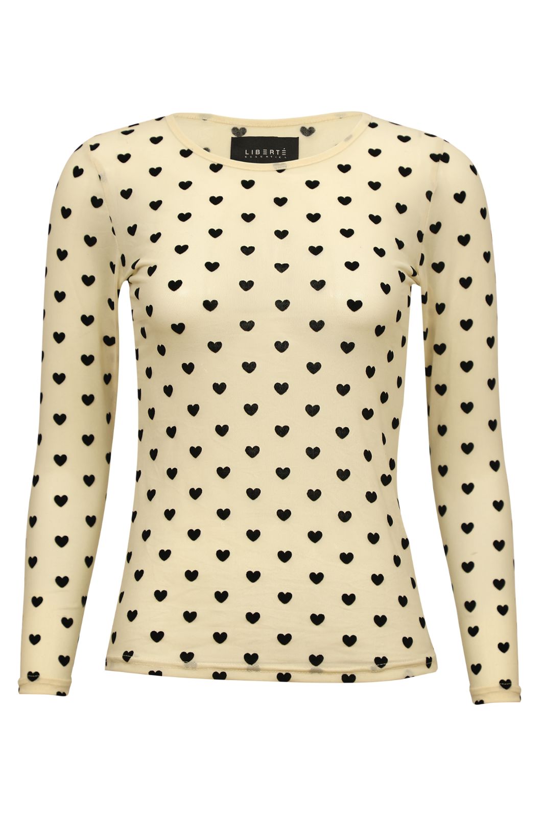 Liberte - Mesh-Ls-Tshirt 22065 - Ivory Black Flock Heart T-shirts 