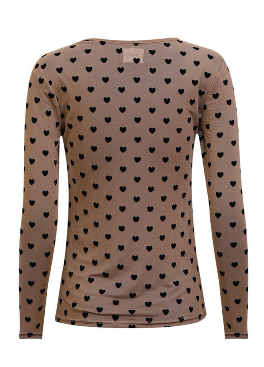 Liberte - Mesh Ls Tshirt 22065 - Sand Black Flock Heart Bluser 