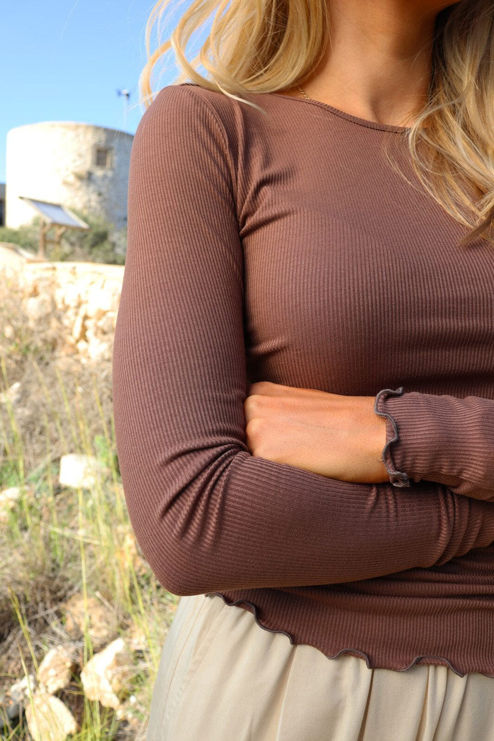 Liberte - Natalia Ls Round Neck Blouse 9914 - Brown