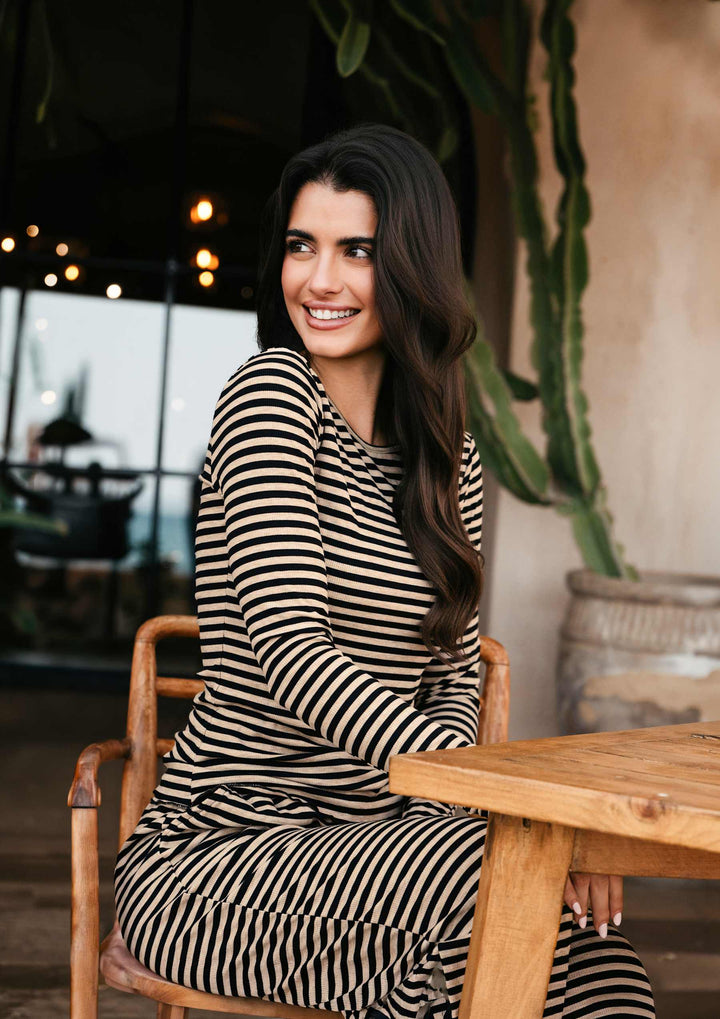 Liberte - Natalia-Straight-Pants 22061 - Black Sand Stripe Bukser 