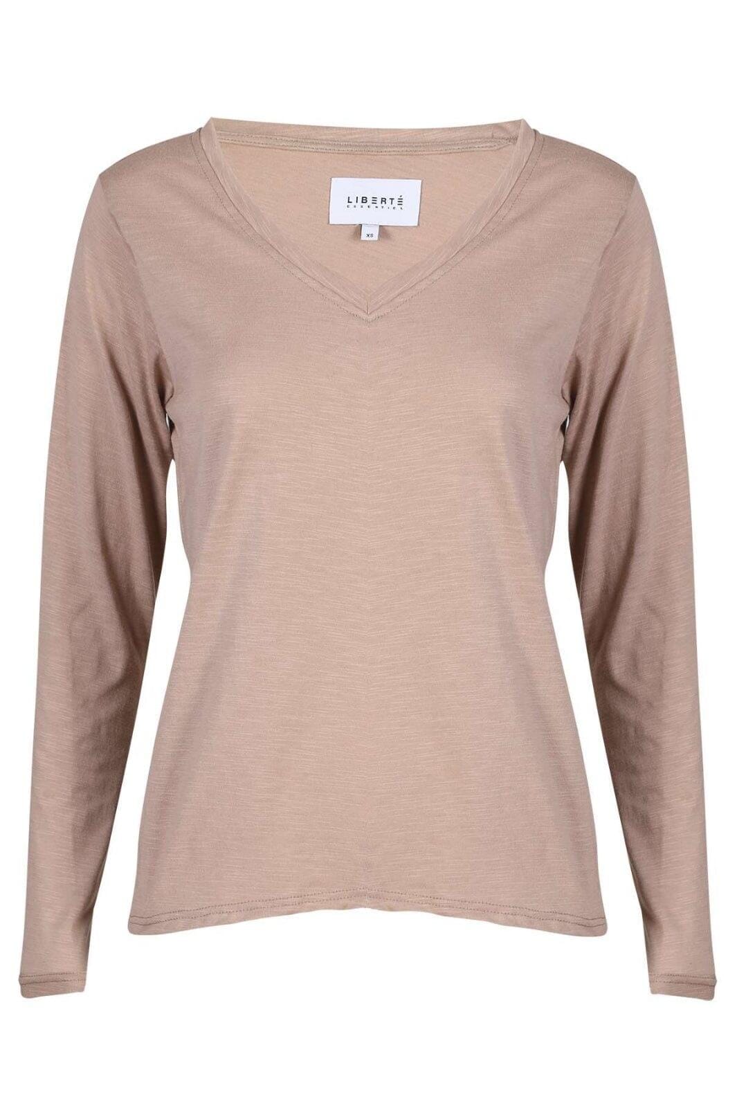 Liberte - Ulla-Ls-Vneck-Tshirt 22159 - Sand T-shirts 