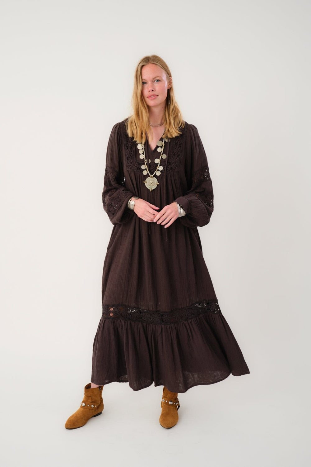 Lollys Laundry - Latourll Lace Maxi Dress Ls25409-3000 - 87 Dark Mokka Kjoler 