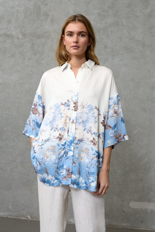 Love & Divine - Love971-16 19856 - 812 - Blue/Brown Flower Skjorter 