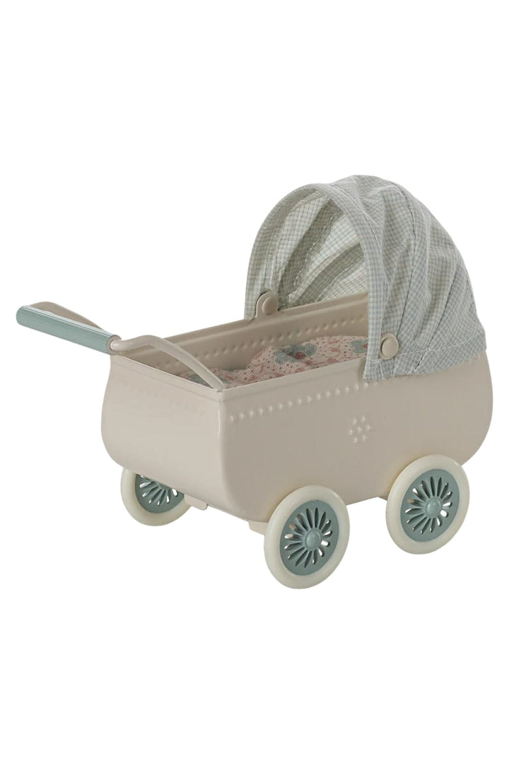 Maileg - Barnevogn Med Baby Mus - Mint - Mouse Acc Legetøj 