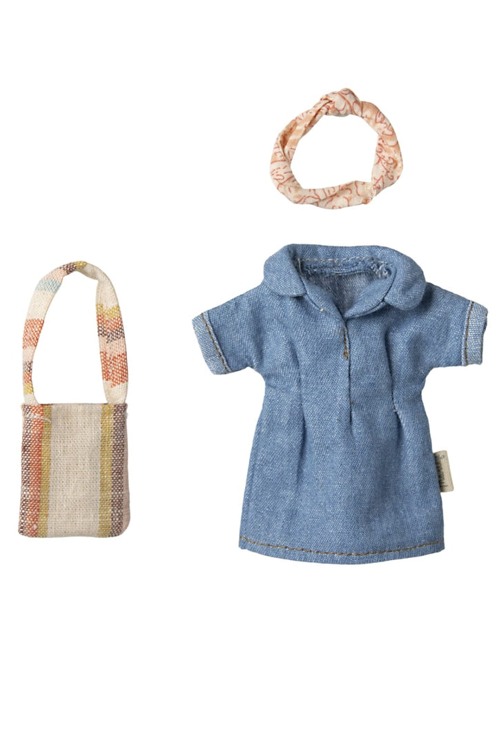 Maileg - Denim Kjole Og Taske, Mor Mus - Mum/Dad Mouse Legetøj 