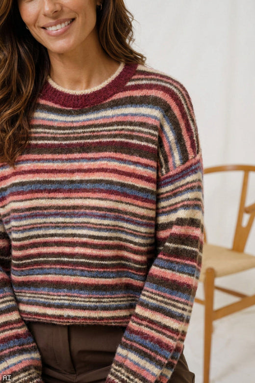 Marta Du Chateau - Mdcreverie Knit 9602 - Multi Bordeaux Strikbluser 