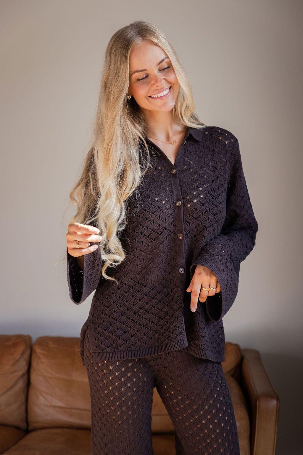 Molly&My x Julie Elgaard - Elina Knit Blouse 167102 - 676 - Dark Brown Bluser 