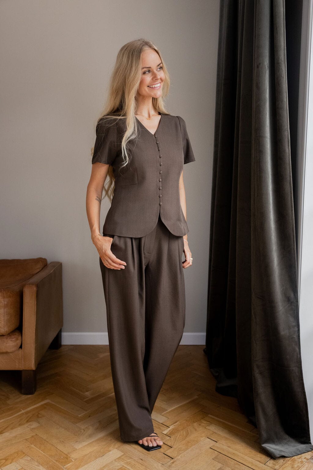 Molly&My x Julie Elgaard - Vera Structure Blouse 167104 - 676 - Dark Brown Bluser 