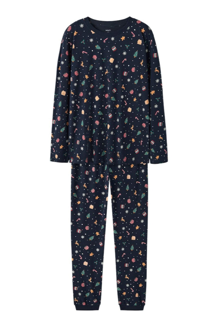 Name It - Nanvismas Ls Nightset - 4879867 Navy Blazer Xmas Aop Navy Nattøj 
