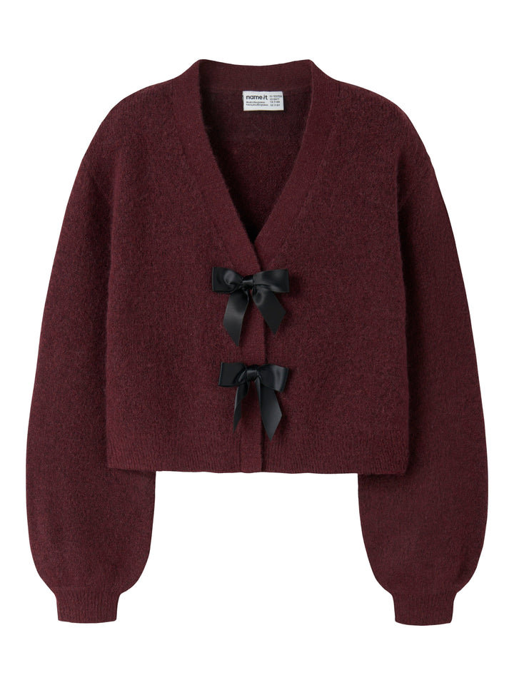 Name It - Nkfrina Ls Knit Card - 4881437 Burgundy Black Bow Cardigans 