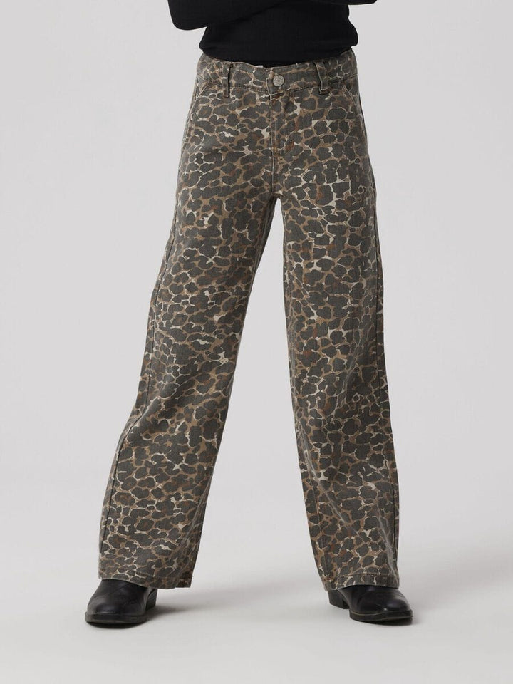 Name It - Nkfrose Wide Twi Pants 4444-Td - 4722887 Silver Mink Leopard Bukser 