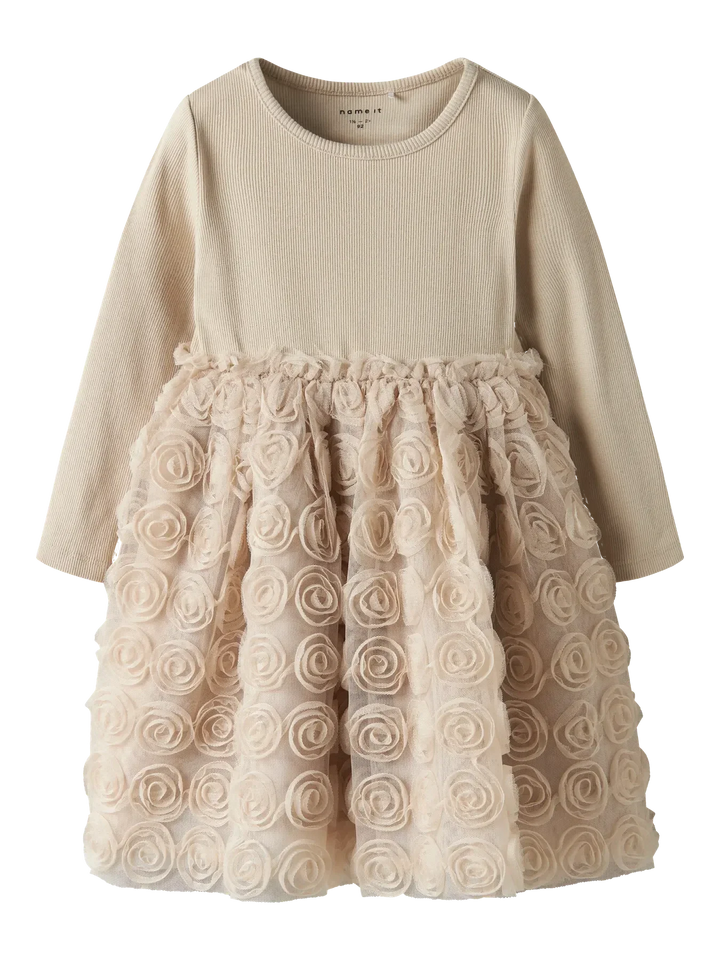 Name It - Nmfsykia Tulle Ls Dress - 4888967 Cement Kjoler 