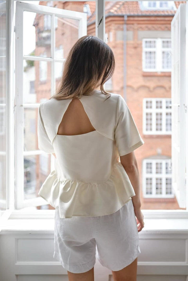 Neo Noir - Alva Dull Satin Blouse 165748 - 124 - Ivory Bluser 