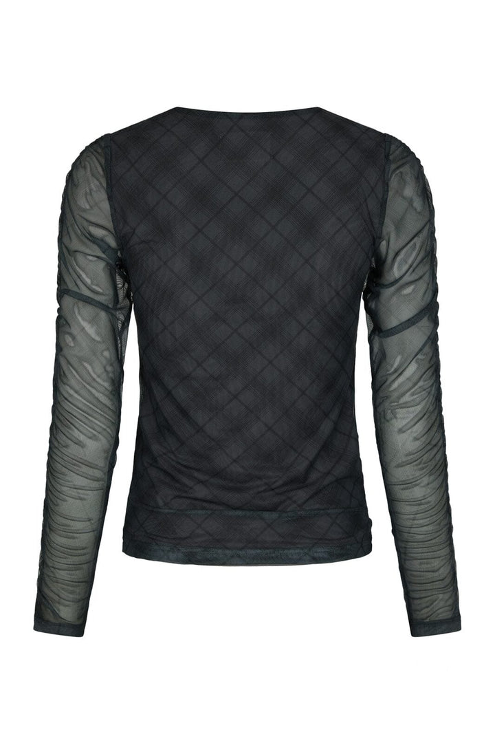 Neo Noir - Bea Check Mesh Blouse 167294 - 104 - Dark Grey