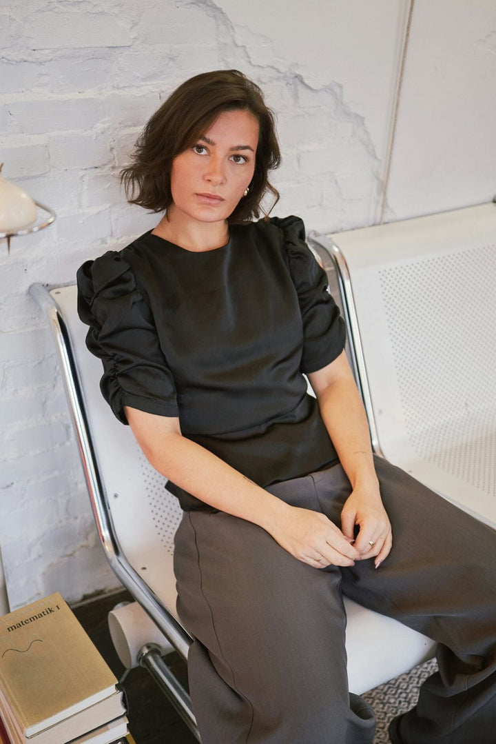 Neo Noir - Benua Heavy Sateen Blouse 167069 - 100 - Black Bluser 