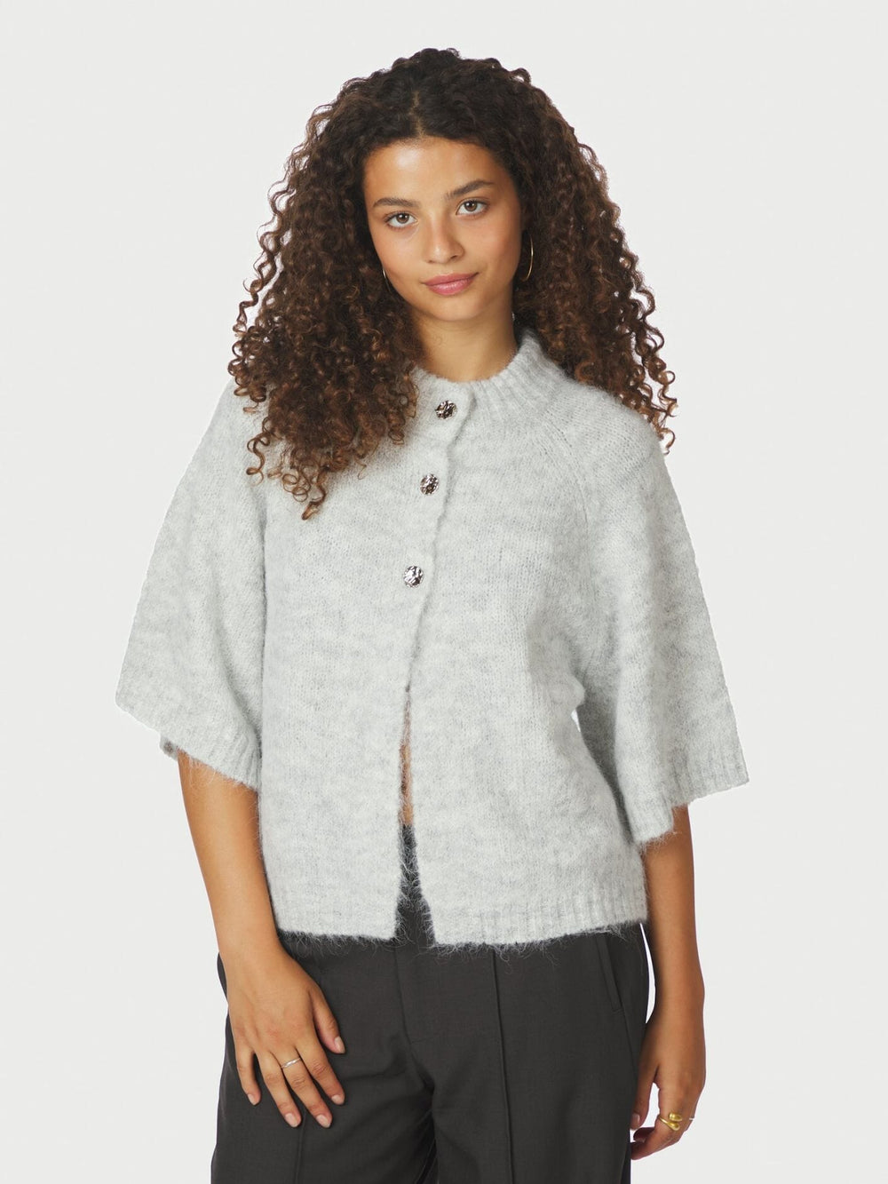 Neo Noir - Benuta Fluffy Knit Cardigan 165816 - 103 - Light Grey Melange Cardigans 