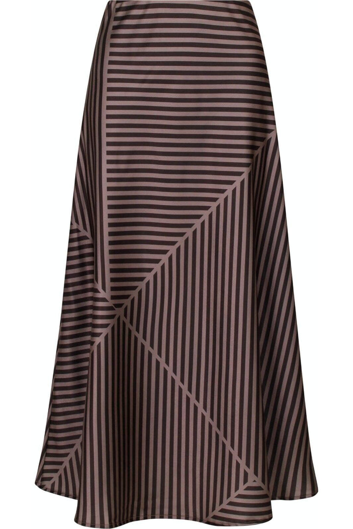 Neo Noir - Bovary Mix Lines Skirt - Dark Brown Nederdele 