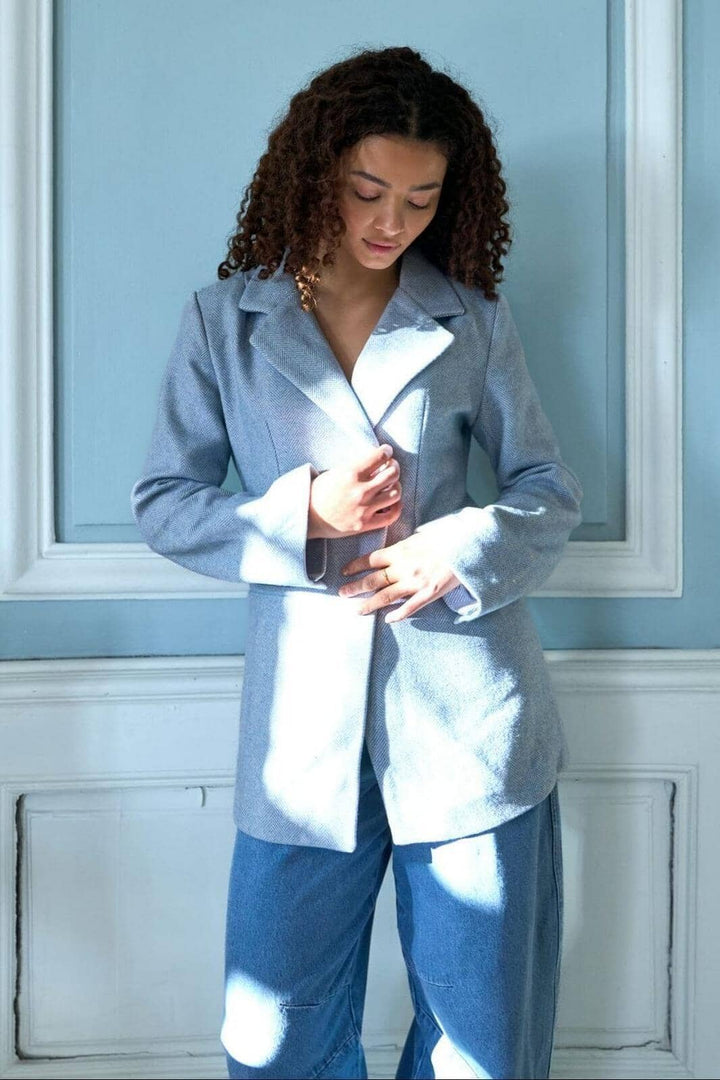 Neo Noir - Bowie Herringbone S Blazer 167664 - 145 - Light Blue Blazere 