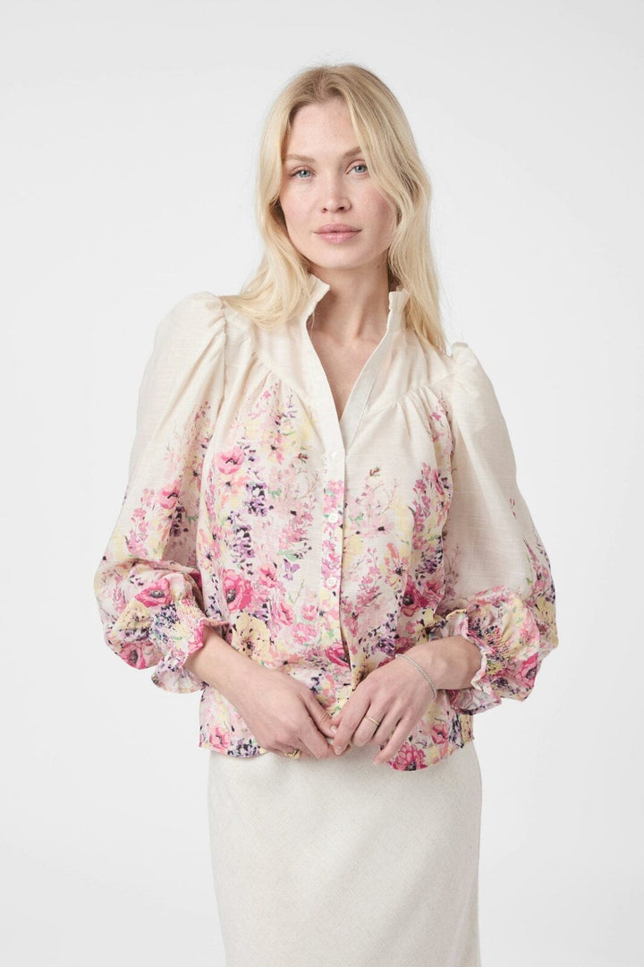Neo Noir - Calloma Flower Print Blouse 166266 - 124 - Ivory