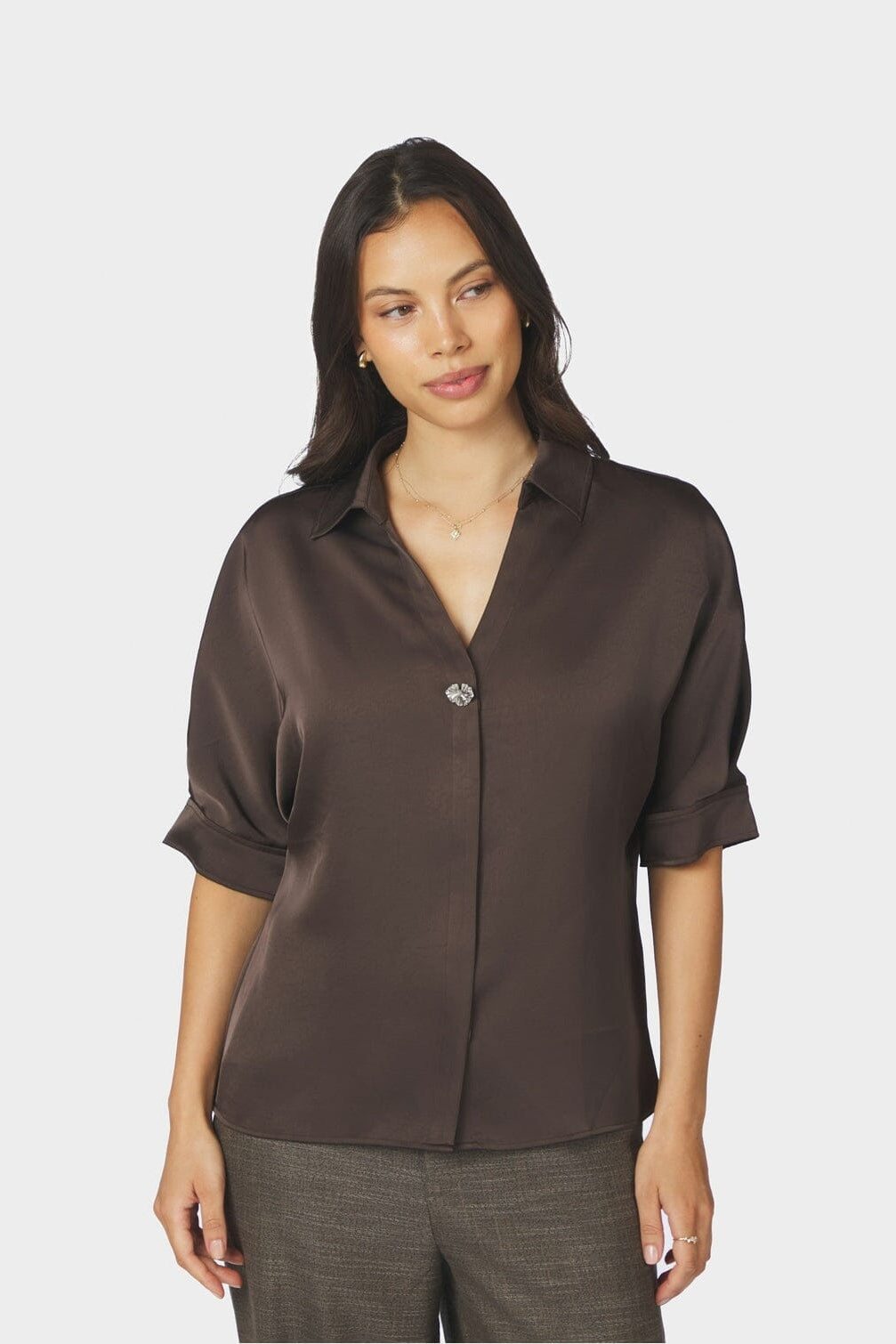 Neo Noir - Carm Heavy Sateen Shirt 170699 - 676 - Dark Brown