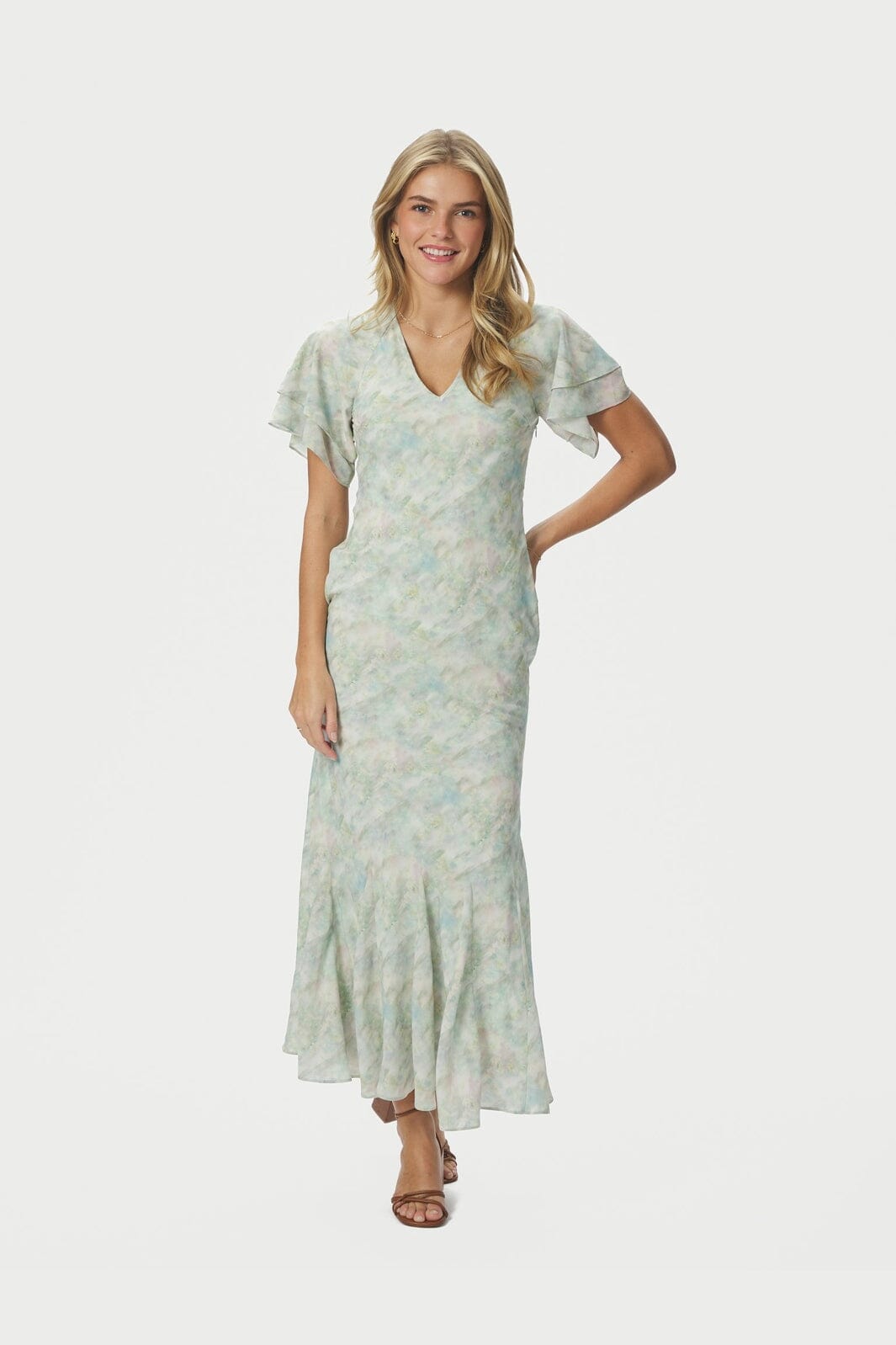 Neo Noir - Celesse Print Chiffon Dress 167704 - 154 - Light Green