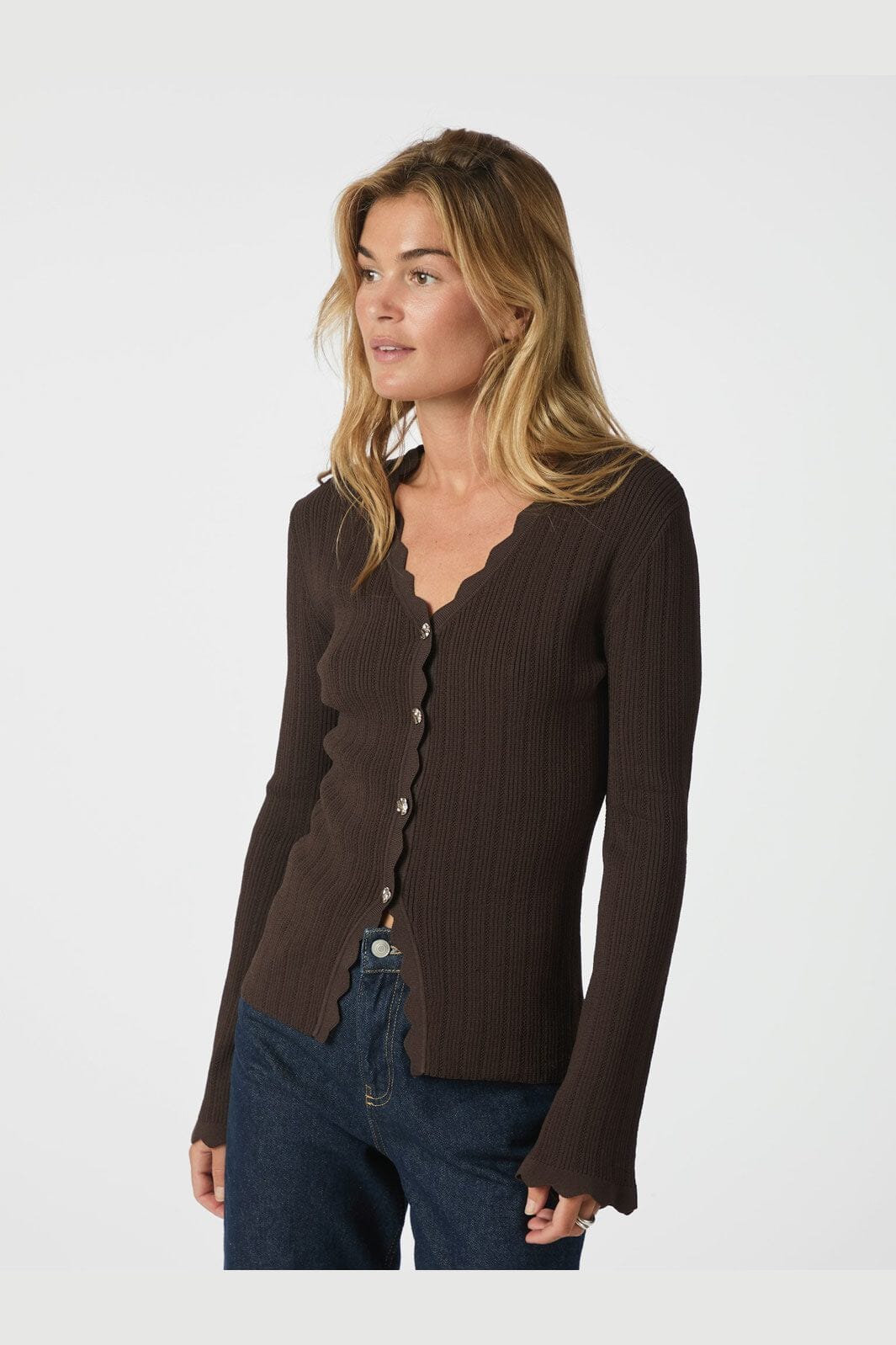Neo Noir - Clara Stitch Knit Blouse 164484 - 676 - Dark Brown