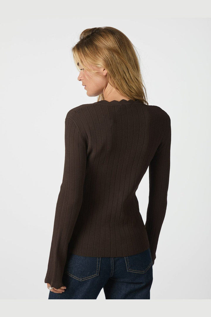 Neo Noir - Clara Stitch Knit Blouse 164484 - 676 - Dark Brown