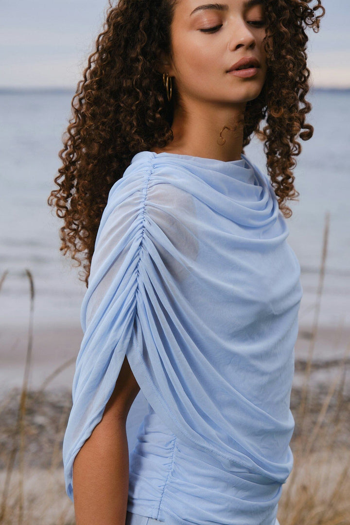 Neo Noir - Cottuna Drapy Mesh Top 167205 - 145 - Light Blue Toppe 