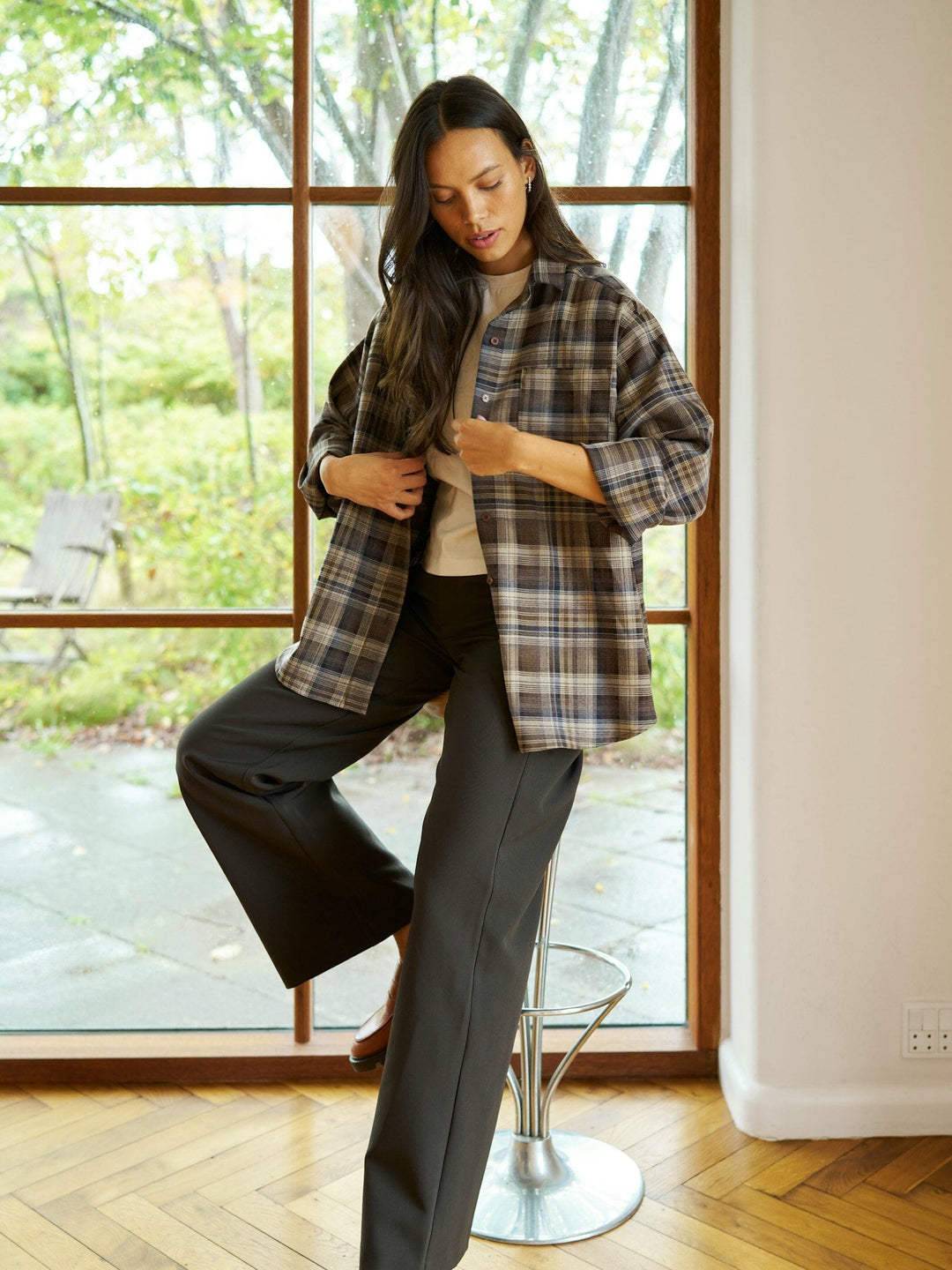 Neo Noir - Dalma Flannel Check Shirt 171678 - 811 - Dark Taupe Skjorter 