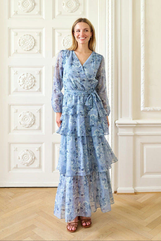 Neo Noir - Denila Crepe Print Dress 167618 - 142 - Dusty Blue Kjoler 