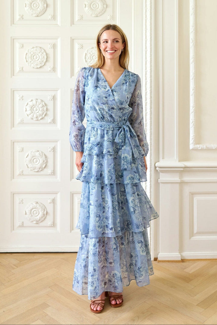 Neo Noir - Denila Crepe Print Dress 167618 - 142 - Dusty Blue Kjoler 