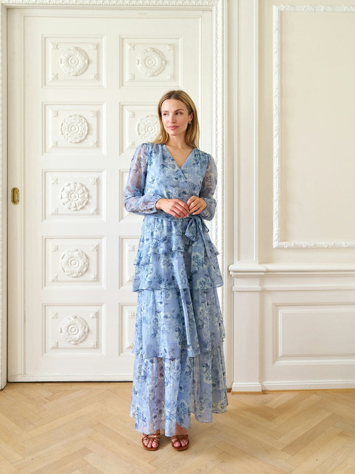 Neo Noir - Denila Crepe Print Dress 167618 - 142 - Dusty Blue Kjoler 