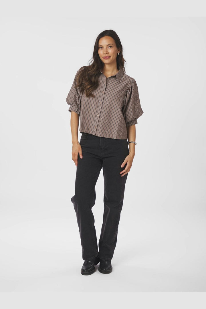 Neo Noir - Etta Soft Stripe Stone Shirt 166416 - 210 - Brown