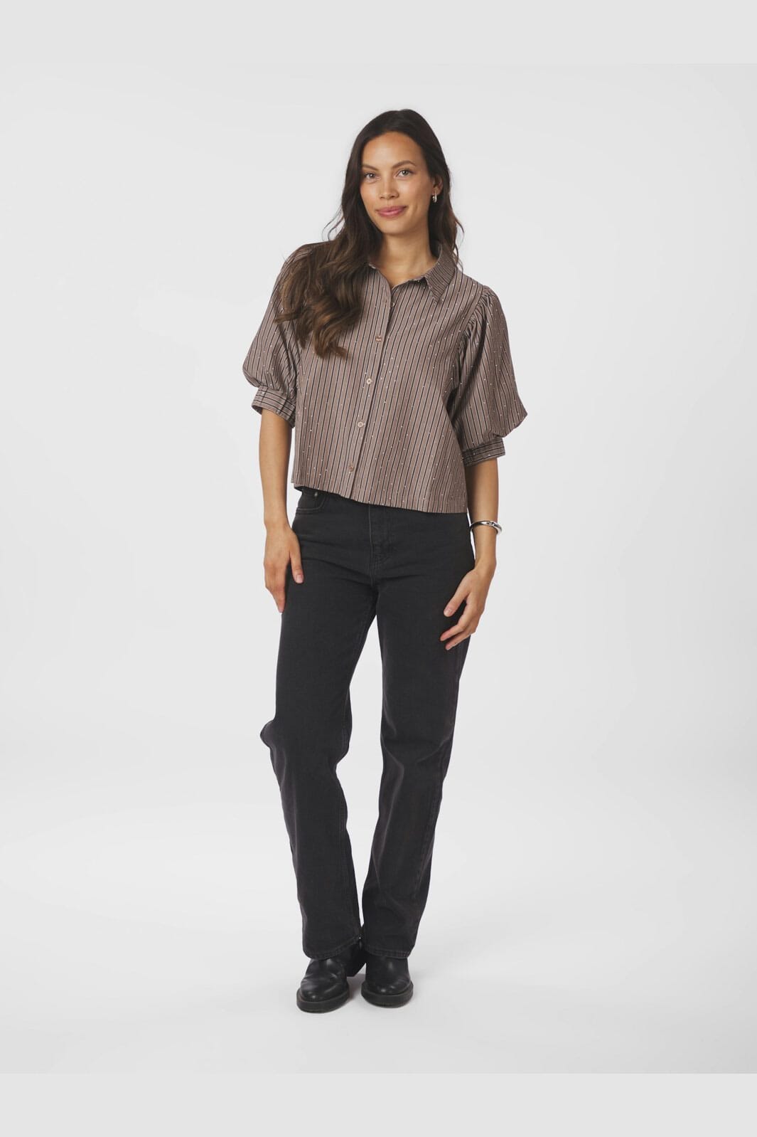 Neo Noir - Etta Soft Stripe Stone Shirt 166416 - 210 - Brown