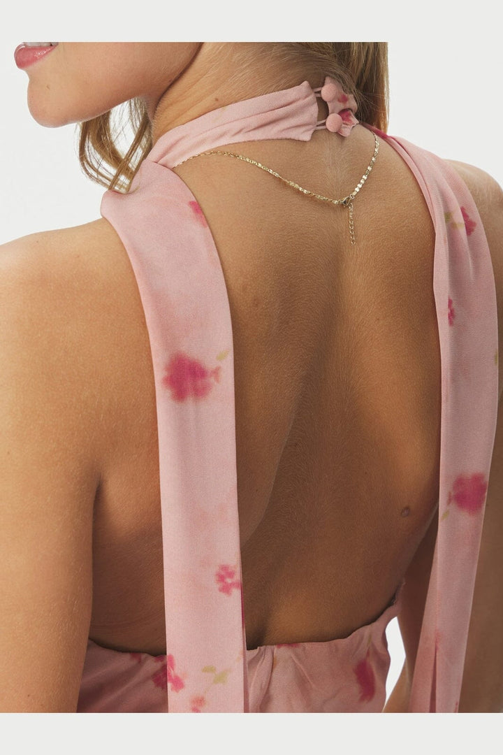 Neo Noir - Fiona Blurred Flower Halter Neck Dress 167918 - 754 - Light Pink