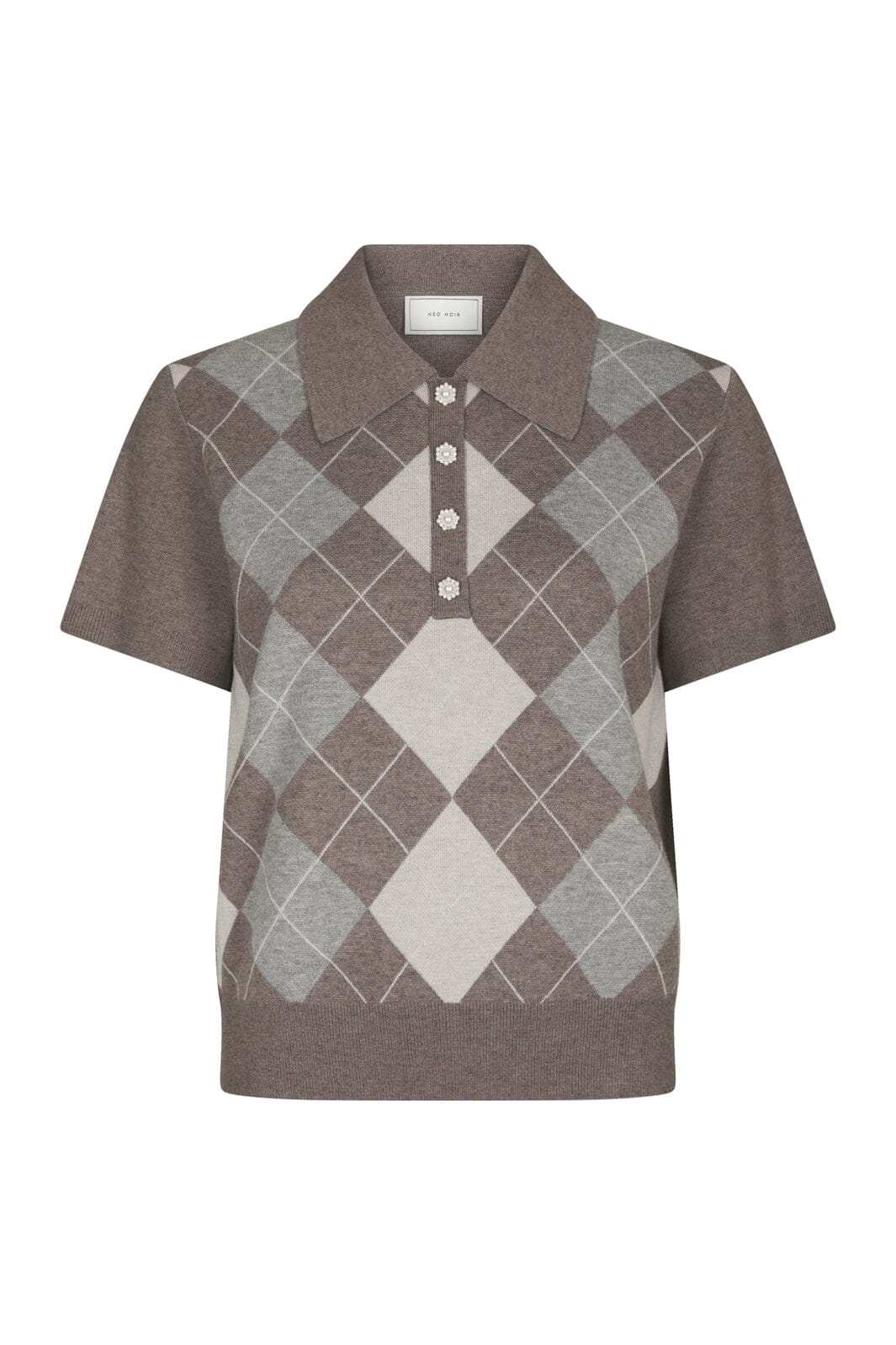 Neo Noir - Gia Check Knit Blouse 169335 - 811 - Dark Taupe