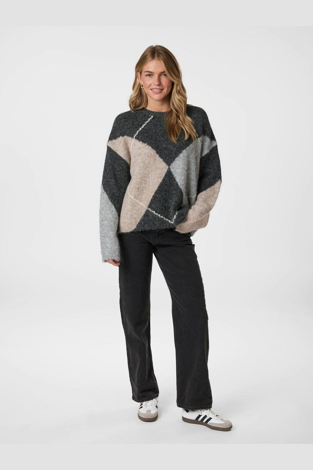 Neo Noir - Inga Check Fluff Knit Blouse 165205 - 132 - Antracit