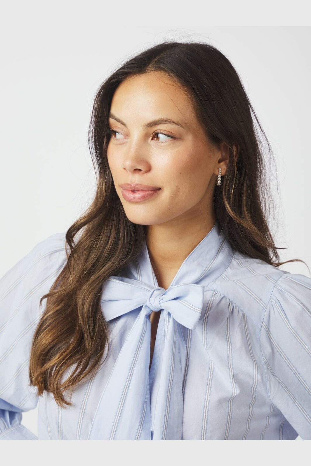 Neo Noir - Jaz Bow Stripe Blouse 166718 - 145 - Light Blue