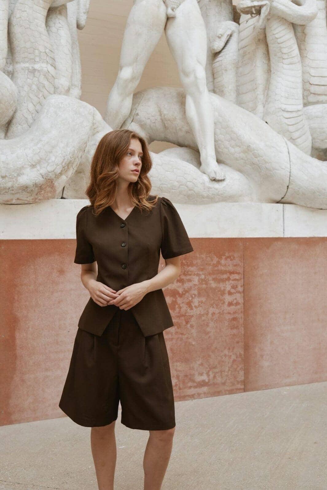 Neo Noir - Jules Structure Blouse 165065 - 676 - Dark Brown Bluser 