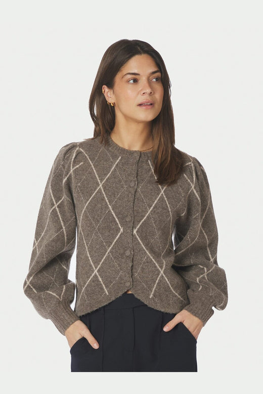 Neo Noir - Koteas Check Knit Cardigan 168893 - 214 - Taupe