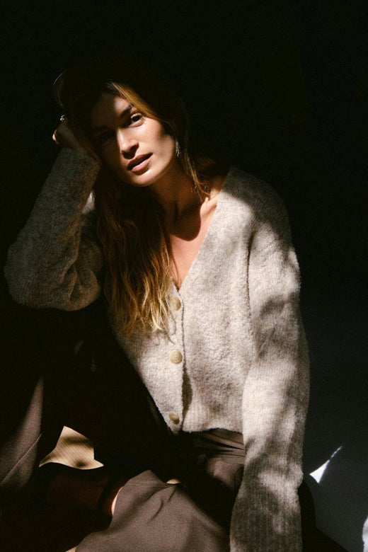 Neo Noir - Lavanda Boucle Knit Cardigan 164894 - 125 - Dark Sand Cardigans 