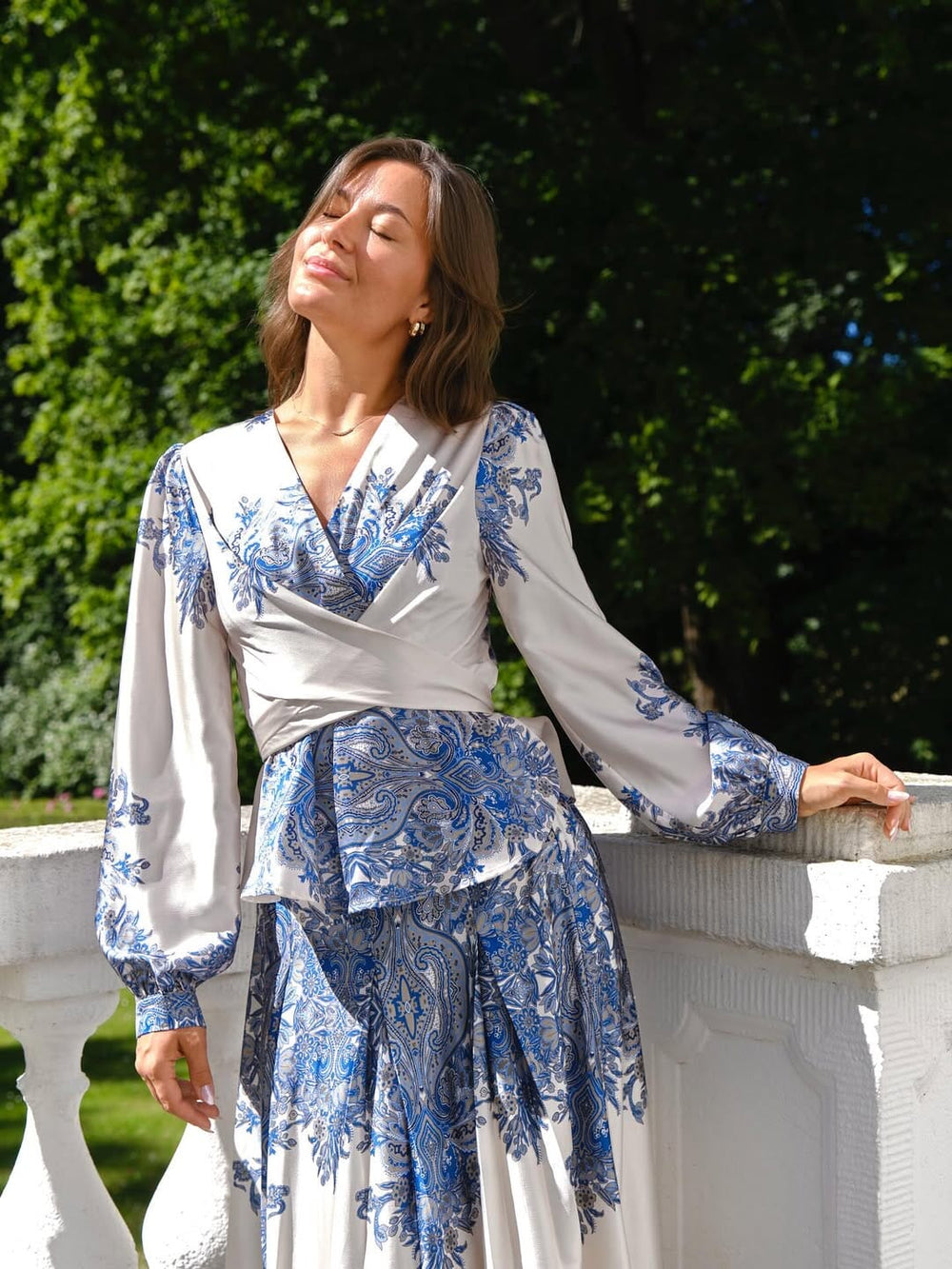 Neo Noir - Lenni Paisley Border Skirt 166205 - 348 - Ash Blue Nederdele 